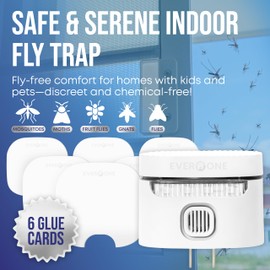 EverOne Indoor Fly Trap Device with 6 Glue Cards – Effective Plug-in Flying Insect Trap for Home – Bug Catcher and Mosquito Killer – Sticky Traps for Flies, Gnats, and Moths