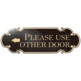 Please Use Other Door Sign Left Arrow 9x3 inch Spay Gold - Self-adhesive Signage for Offices Home Business