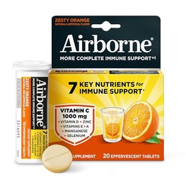 Airborne 1000mg Vitamin C with Zinc Effervescent Tablets, Immune Support Supplement with Powerful Antioxidants Vitamins A C & E - 20 Fizzy Drink Table