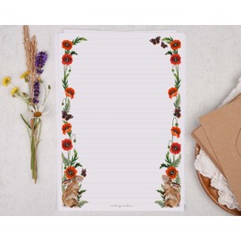 Making Meadows A4 Lined Letter Writing Paper Set (20 Sheets & 10 envelopes) Traditional Rabbit Poppy Flowers Writing Paper Design On Penpal Letter Paper Stationery Set
