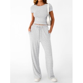 Trendy Queen Womens 2 Two Piece Set 2025 Summer Workout Beach Vacation Gym Clothes Fashion Lounge Loungwear Matching Sweatsuit Sweat Casual Comfy Travel Airport Outfit Essentials Athletic Clothing Set