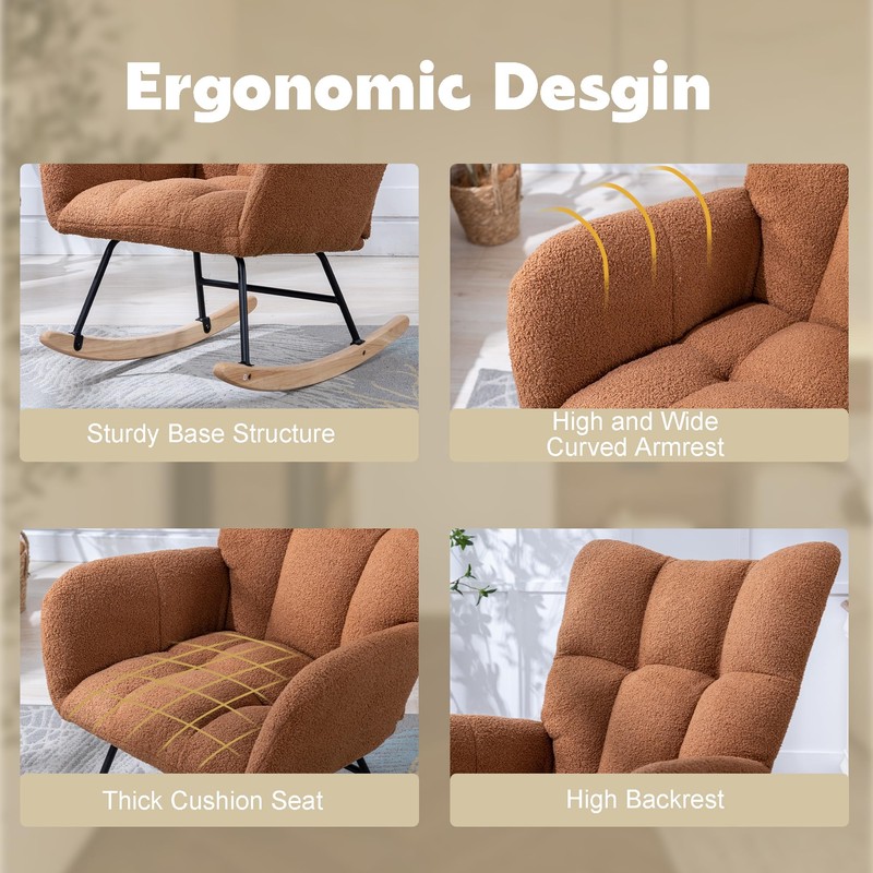 Phore Nursery Rocking Chair Teddy Upholstered Glider Rocker with High