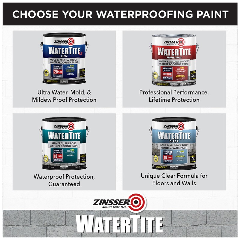 Zinsser 270267 WaterTite LX Ultra Waterproofing Paint, Gallon, White