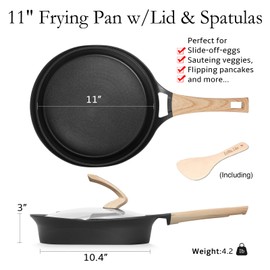 ESLITE LIFE Nonstick Deep Frying Pan Skillet with Lid, Healthy Granite Coating Egg Omelette Pan Stone Cookware Chef's Pan, PFOA Free(Black, 11 Inch)