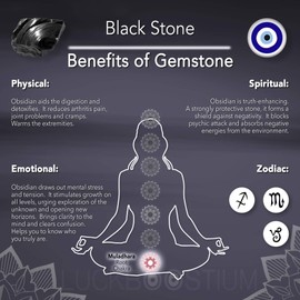 LUCKBOOSTIUM Silver Tree of Life Amulet w/Blue Evil Eye & Crystal Gemstone - Charm for Growth, Strength, Protection, Home Hanging Decor, Car Rear View Mirror Accessories, 2.2"x7", Black Stone