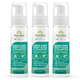 Nurture - Gel de baño y champú sin enjuague con aloe | Espuma limpiadora sin agua para el cabello y el cuerpo de grado hospitalario | Mujeres, campamentos, ancianos y pacientes hospitalarios | Ducha