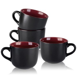 AmorArc 24 oz Soup Mugs with Handles, Jumbo Ceramic Bowls Mugs Set with handles for Coffee Cereal Cappuccino Snacks, Microwave&Dishwasher safe Soup Cups for Meal-Burgundy