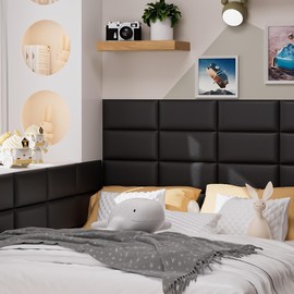 Duzzy 6Pcs Upholstered Wall Paddings, 3D Peel and Stick Headboard Panels for Wall, Anti-Collision Wall Paddding Panels for Kids Room, Bedroom Decoration