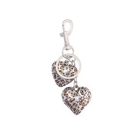 YURAOER Leopard Print Heart Bow Keychain, Cute Charm for Purse Handbags Backpacks, Y2K Style Gift for Women (2 hearts silver)