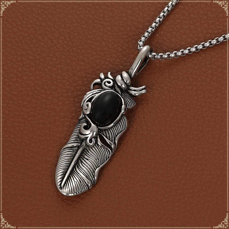 Jeem Feather Necklace Indian Jewelry Pendant Native American Series, Stainless
