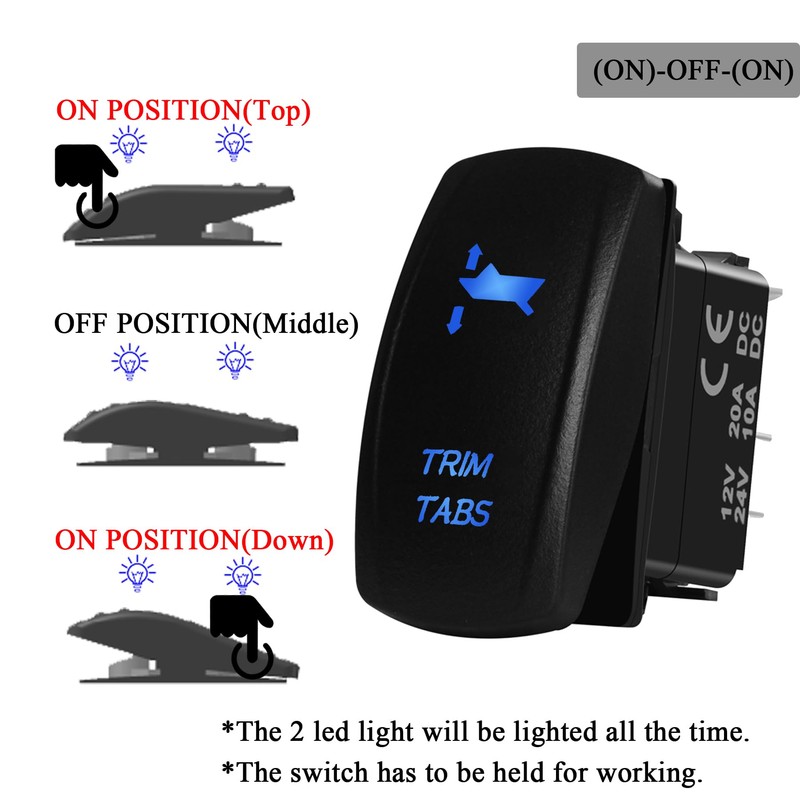 Waterproof Blue Led Marine Trim Tabs Rocker Switch 10 Pin