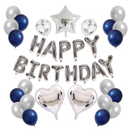 Lausatek Birthday Balloons Decoration Balloons Happy Birthday Garland Heart Balloons Confetti Balloons Decoration Celebration Surprise Silver Blue Party Set