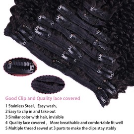 Cecycocy Kinky Curly Clip in Hair Extensions Human Hair for Black Women - 8Pcs 18Clips Double Weft Brazilian Remy Human Hair 3C 4A Clip in Extensions Thick to Ends 120G/4.2oz Natural Black (16 inch)