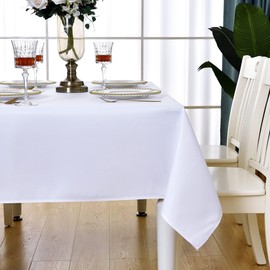 KAIPHO White Square Tablecloth Waterproof Stain Resistant Wrinkle Free Table Cloth 210GSM Polyester Wipeable Table Cover for Party, Banquet, Indoor and Outdoor - Rectangle/Rectangular, 60 x 60 inch