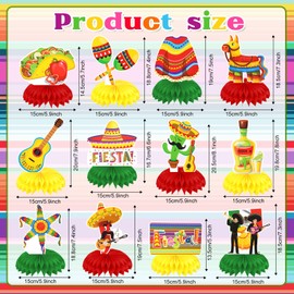 HOWAF 12pcs Fiesta Mexican Party Centerpiece - 8 Inches 5 Cinco De Mayo Party Table Decoration Honeycomb for Fiesta Mexican Themed Taco Party Birthday Decor Supplies