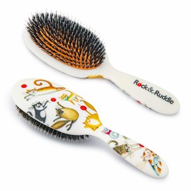 Rock & Ruddle Natural Mixed Boar Bristle Hair Brush for Women and Kids (Small/Travel Size, 17.5cm) - Perfect for Wet or Dry Hair, Detangling Smoothing Blowdrying - Made in UK - Cute Cats