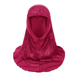 Ladies Muslim Hijab Lace Head Scarf for Women Girls Cozy Stretchy Headscarf Full Cover Turban Cap Islamic Shawl Worship Prayer Headpiece Long Ramadan Head Wrap Arab Head Cover Hair Loss Accessory