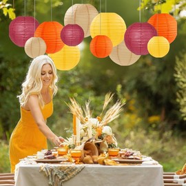 Capesaro Burgundy Maroon Wine Paper Lanterns Decorative 12 Pieces Party Hanging Decorations for Rustic Autumn Party Bridal Shower Wedding Baby Shower Graduation Anniversary Room Decoration