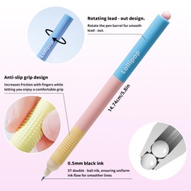 EpenGo Lollipop Twist Fine Point Pen - 0.5mm Black Gel Pens (6 Pack), Quick Drying, Waterproof, Smooth Writing, Twist Action & Non-Slip Grip for Journaling, School, Office