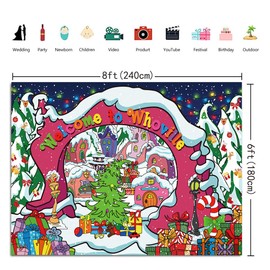 8x6ft Welcome to Whoville Backdrop Snow Winter Christmas Village Banner Happy New Year Photography Background Xmas Kids Birthday Party Baby Shower Decoration Supplies