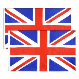 Pack of 2 UK Flags, English Flags, 90 x 150 cm, United Kingdom Flags with Brass Eyelets Made of Polyester, Bright Colours, Perfect for Sporting, Historical or Political Events