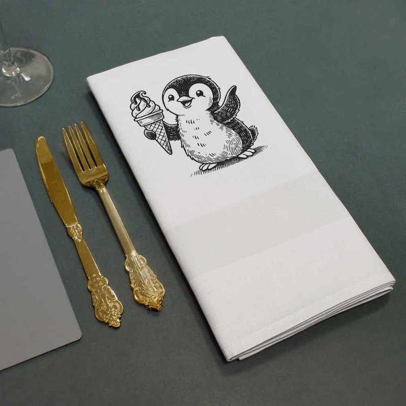 'Penguin With Ice Cream Cone' Cotton Napkin/Dinner Cloth (NK00040899)