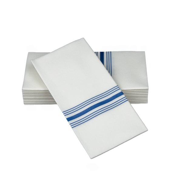 Simulinen Dinner Napkins Disposable, Linen-Feel, Cloth-Like, Discreet Pocket for Flatware, BLUE Bistro - Absorbent & Durable, for Wedding, Rehearsal Dinner, Parties, Large 17"x17" - Box of 75