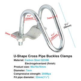 10 PCS Cross-Connector Pipe Clamp for 1-1/4" (1.25" OD) Round Tube, Crossover Clamps for Greenhouse, Chain Link Fence