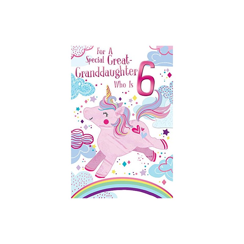 Great Granddaughter 6th Age 6 Today Unicorn Happy Birthday Card