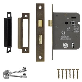 Decoranddecor Sash Mortice Door Lock with Keys - 3inc / 76mm - Antique Brass - Fire Rated - UKCA & CE Approved