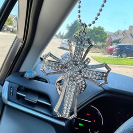 for Home Vehicle Interior Accessories Hanging Cross for Car Car Rear View Mirror Pendant (Silver)