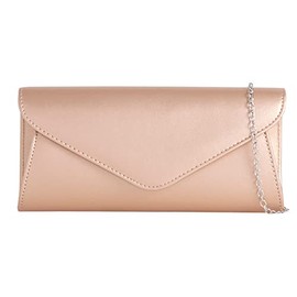 UShopUK Plain Faux Leather Bridal Prom Wedding Evening Clutch Party Purse Hand Bag (Rose Gold)