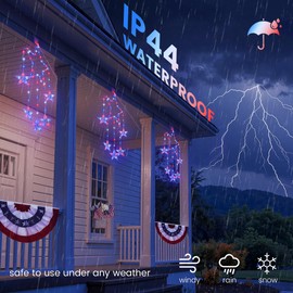 Hopolon 4th of July Decoration Lights 2 Pack Red White and Blue Star Window Lights, 73 LED Iron Frame Patriotic Light Battery Operated 8 Modes Hanging for Indoor Outdoor Independence Day Memorial Day