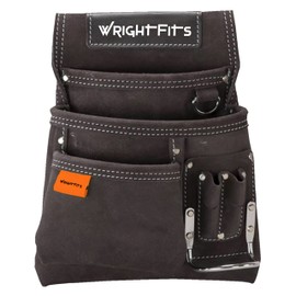 WrightFits Leather Nail and Hammer Pouch with Multi Pockets | Work Tool Pouches | Hammer Holder and Nails Organiser for Builders, Carpenters, Gardeners, Electricians- Dark Brown - WW180114