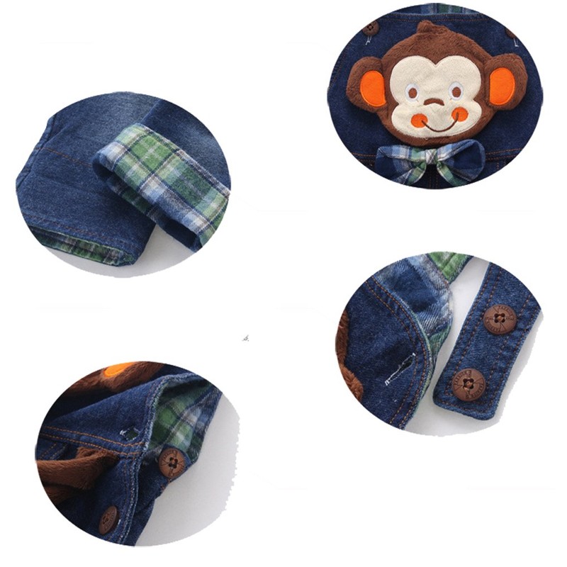 KIDSCOOL SPACE Baby Boy Girl Jean Overalls,Toddler Denim 3D Monkey