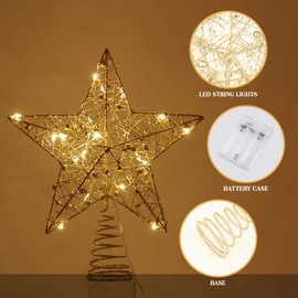 STOBOK Christmas Tree Topper Star Illuminated Tree Crown Ornament LED Light Glitter Hollow Lamp for Christmas Party Ornament Decorations Golden
