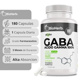 GABA 100% Puro (180 Cápsulas Para 180 Días) - | Acido Gamma Aminobutirico | Extremadamente Eficaz | Formulacion de Grado Farmaceutico | Absorcion Pote