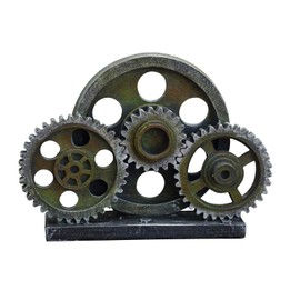 Rmdusk Industrial Steampunk Gear Train Figurine, Cog Wheel Statue, Resin Model, Home Bar Décor Ornament 7.7" H Green Patina