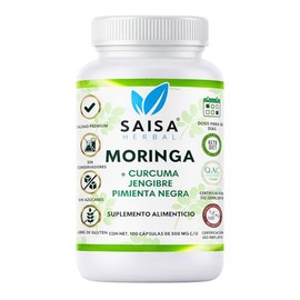 Moringa con Cúrcuma y Pimienta Negra  Suplemento Alimenticio  100 Cápsulas  Saisa Herbal                                                              