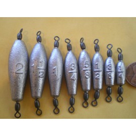 Unbranded 7 PCS. TROLLING SINKER W/#7 BLACK CRANE SWIVEL, 1 OZ.