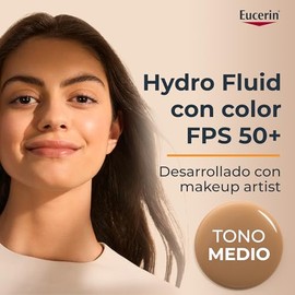 Eucerin Sun Face Hydro-Fluid FPS 50 + Tono Medio 50ml Protector Solar Facial con Color, textura ligera, suave y refrescante. Rápida absorción sin sens