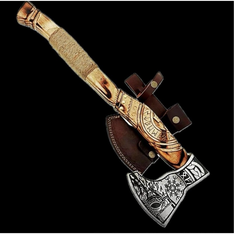 22-Inch Hand-Forged Viking Axe with Sheath, Hatchet with Sheath, Axe