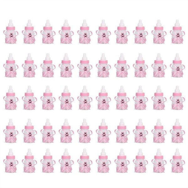 50PCS Candy Bottle Baby Shower Bottle Gadgets Party Favors Baby Feeding Bottle Design for Baby Girl Boy(Pink)