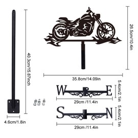SUPERDANT Iron Weather Vane Motorcycle Steel Weather Vane Flames Wind Vane Black Weather Vane Ornament Outdoor Iron Roof Farmhouse Garden Outdoor Yard Decor Man Cave Gift 38.5 x 25.7 cm