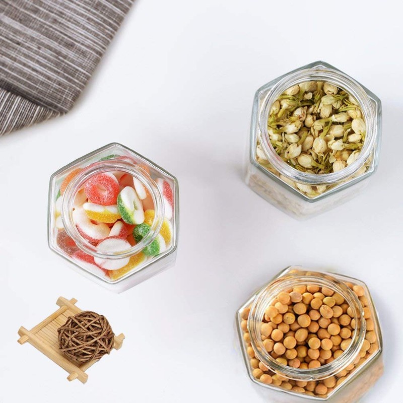 Encheng 6 oz Clear Hexagon Jars,Small Glass Jars With Lids(Golden),Mason
