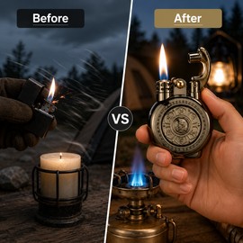 Brass Rocker-Arm Refillable Liquid-Fuel Lighter – Mechanical One-Hand Pocket Lighter for Camping, Candles, EDC & Collectors