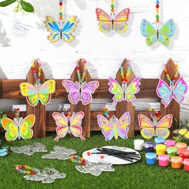 WinnerWhy 30 Sets Suncatchers Window Art Kits, DIY Sun Catchers Bulk Crafts Paint Your Own Window Ornaments for Boys Girls Classroom Home Party Birthday Activity Decor (Butterfly Style)