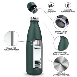 Motswedi Borraccia 750 ml, 18/8 Acciaio Inox, Borraccia Termica, Riutilizzabile, Borracce Termiche, a Prova di Perdita, Bottiglia acqua per Sport, Yoga, Palestra, Ufficio - Verde militare