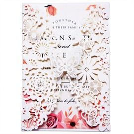 Jofana 5''x7.3'' 20PCS Ivory Wedding Invitations with Butterfly and Envelopes Laser Cut Lace Floral for Quinceanera Invitation Cards Engagement Baby Bridal Shower Birthday