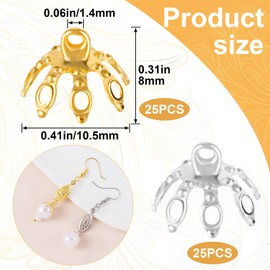 ANCIRS 50 Pcs Flower Bead Caps, End Cap Bails for Necklace, 7 Prong Bell Bead Cap, Metal Spacer Flower Beads for Bracelets, DIY, Crafts, Jewelry Making (25pcs Gold & 25pcs Silver)